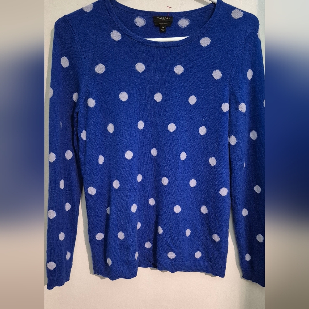 Talbots Blue Polka Dot Cashmere Sweater Sz.MP